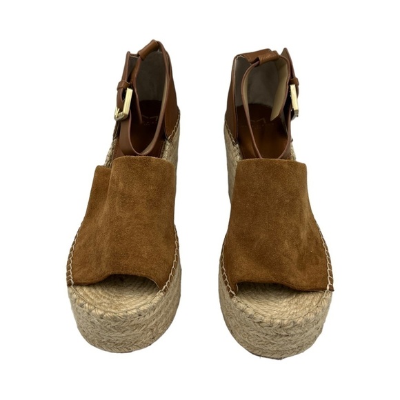 NWOT MARC FISHER Adalyn Platform Wedge Leather Espadrille Sandals Brown 9.5M - Picture 4 of 13